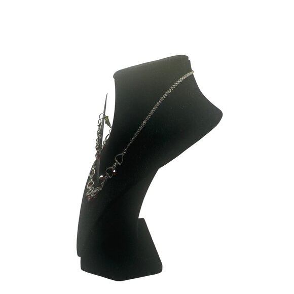 Heart Charm Necklace and Earrings Set Silver Tone with Red Beads f - Picture 4 of 5